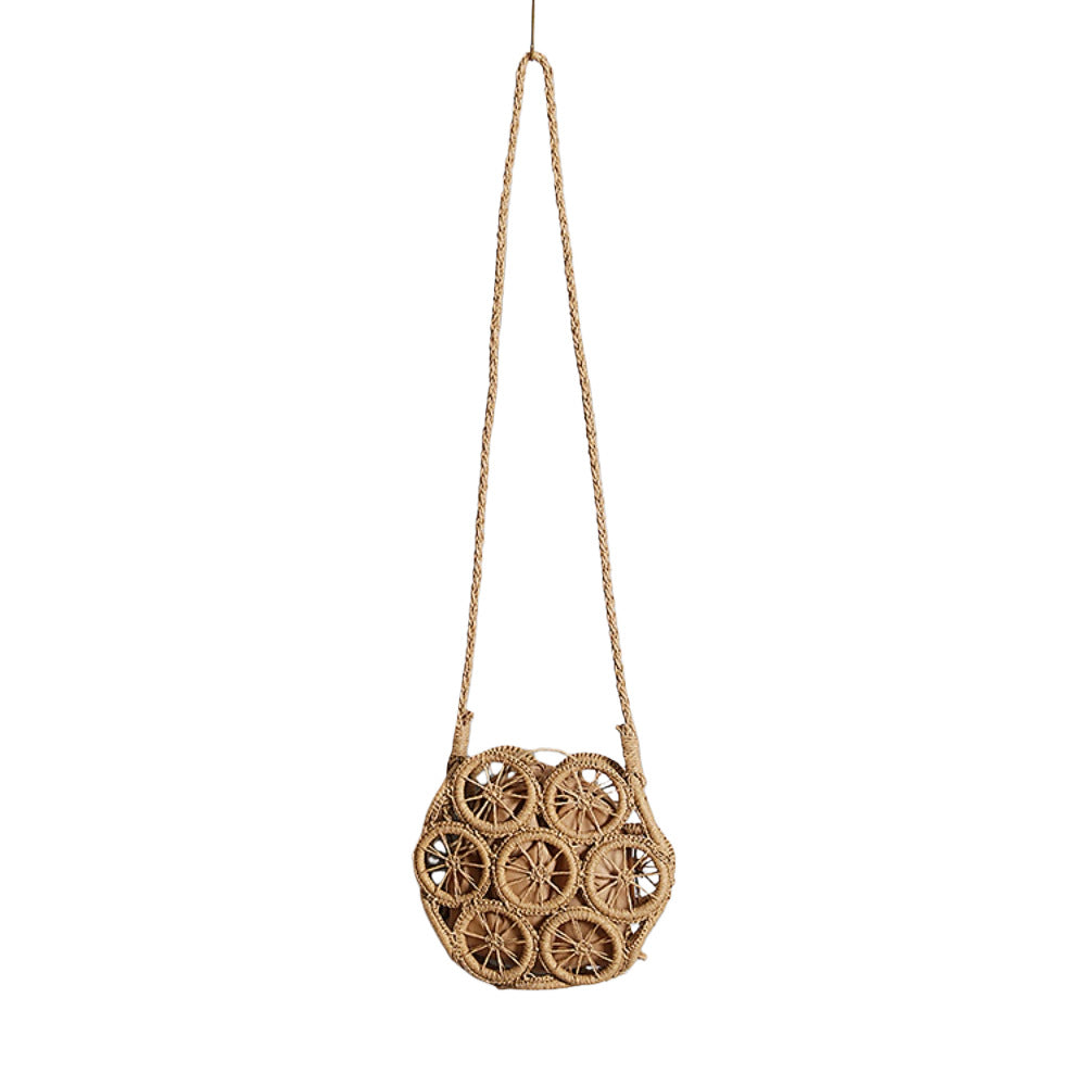 Shoulder bag made of handwoven raffia with intricate embellishments Kalsten