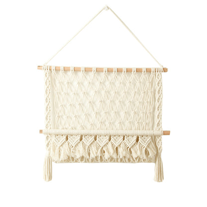 Macrame Wall Hanging with Natural Wood Accents Acalora