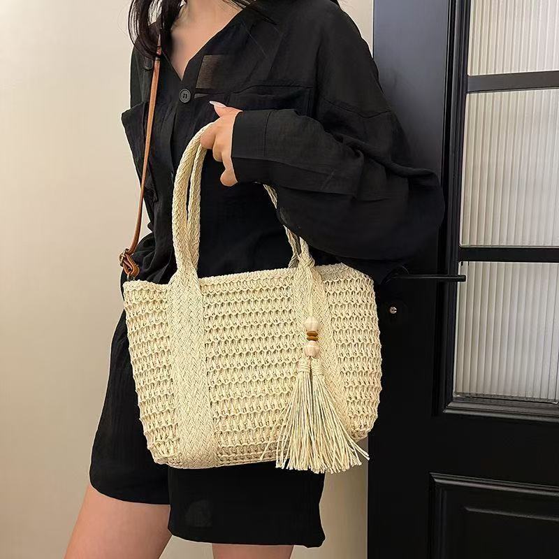 Braided tote bag with tassels and leather details Kalsten