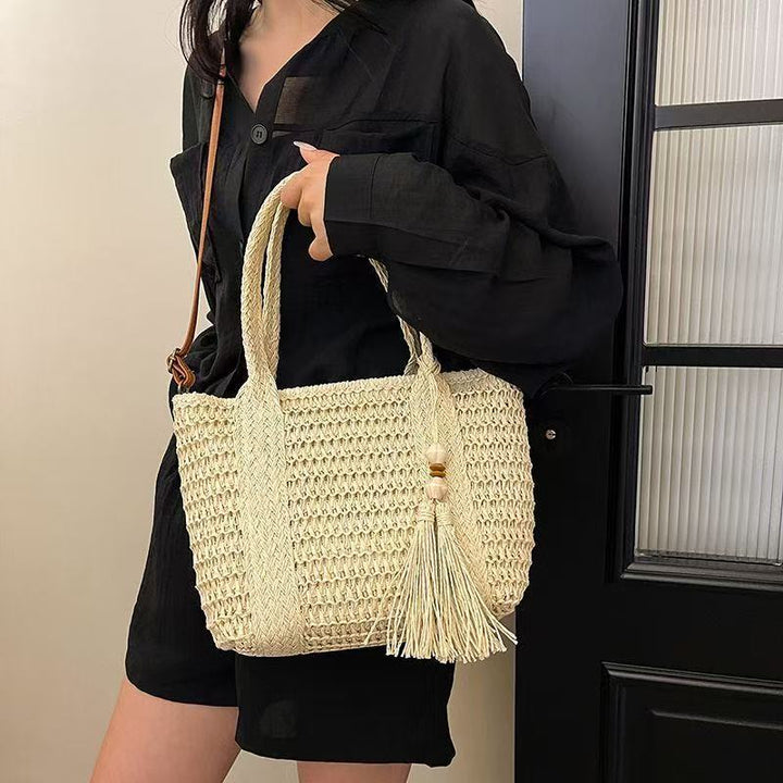 Braided tote bag with tassels and leather details Kalsten