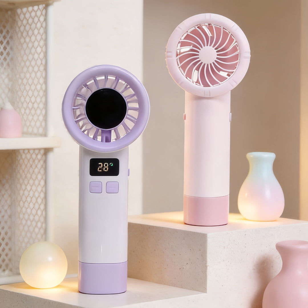 Women's Portable Hand Fan with Digital Temperature Display Kalsten