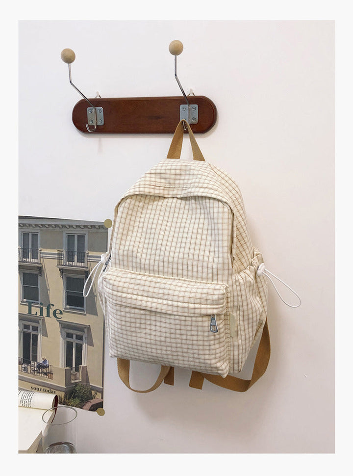 Checked Pattern Casual School Backpack