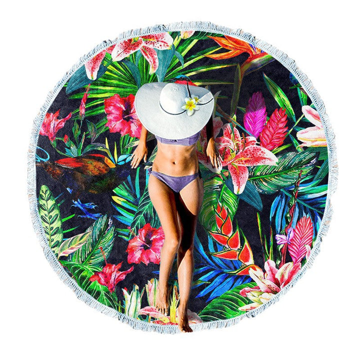 Round beach towel with tropical palm pattern Kalsten