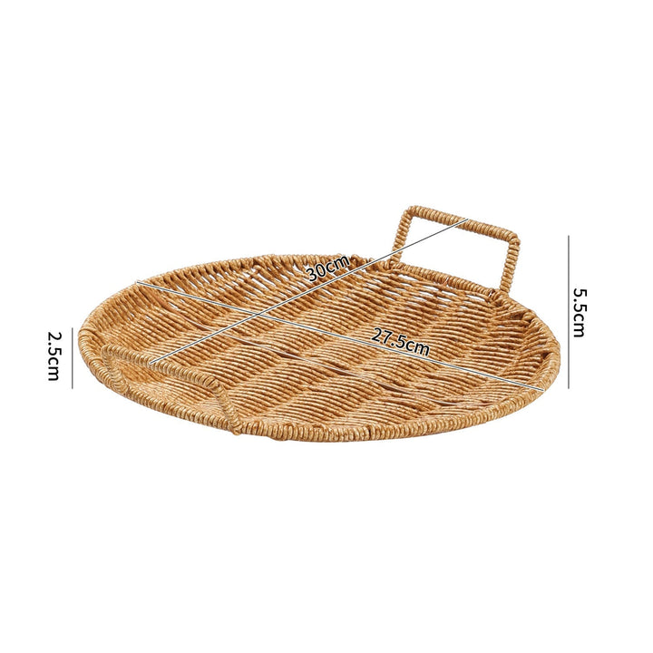 Handwoven Round Serving Tray with Ergonomic Handles Kalsten