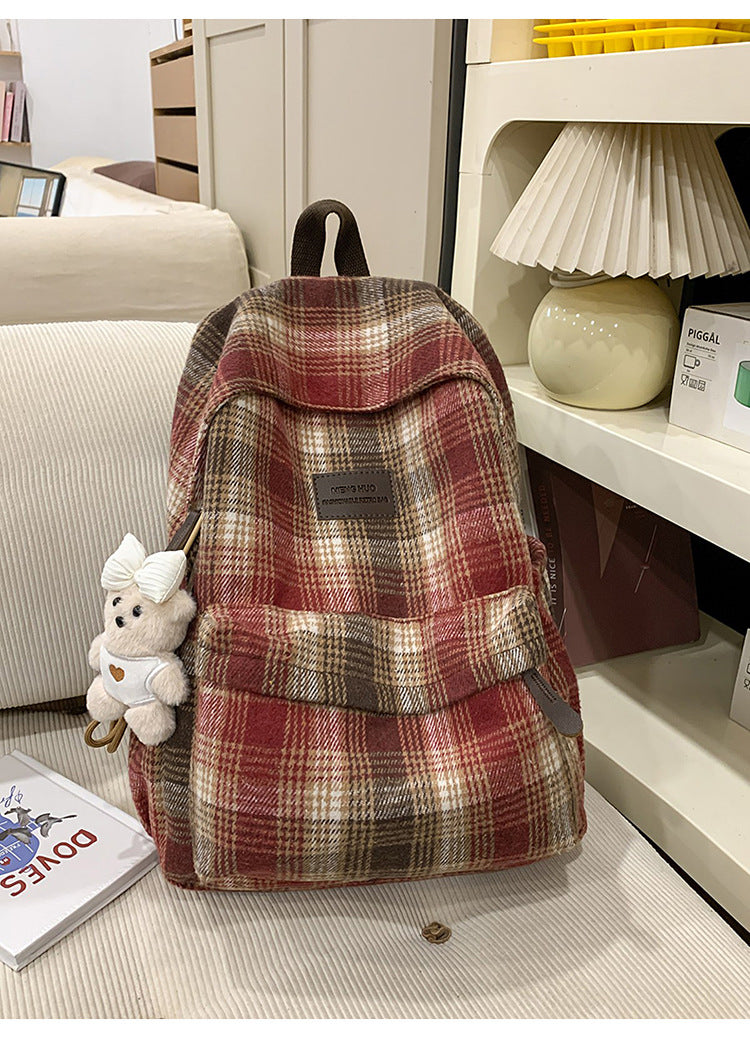 Cozy Plaid Patterned School Backpack
