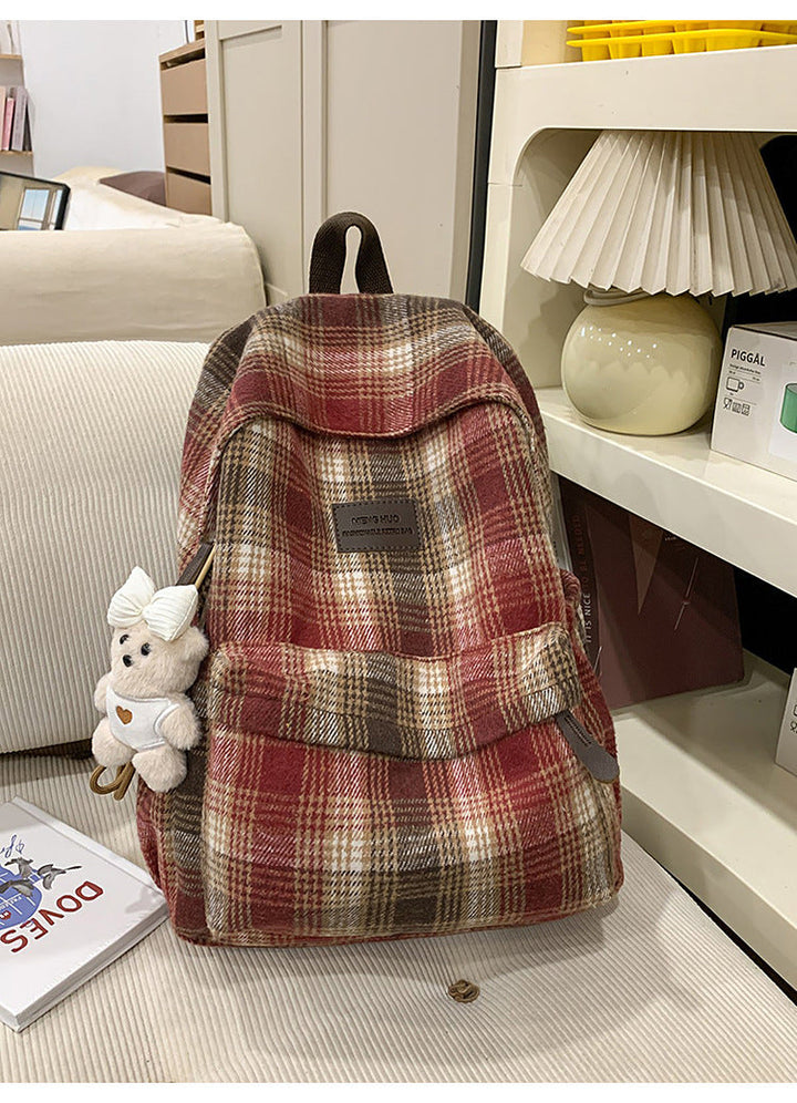 Cozy Plaid Patterned School Backpack