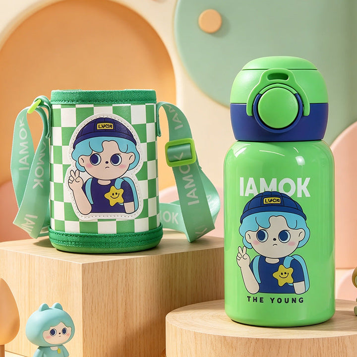 Women's insulated bottle with practical carrying strap and playful design Kalsten