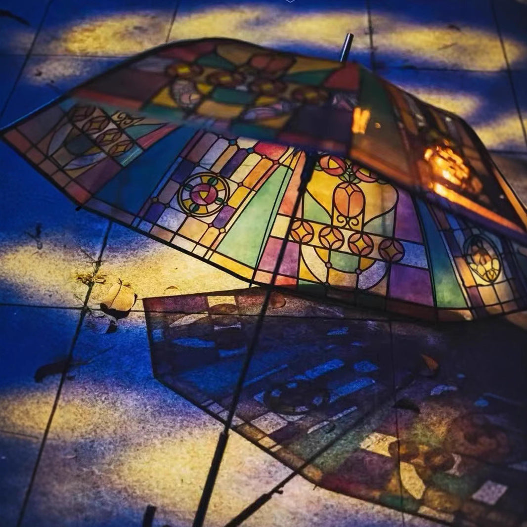 Women Folding Umbrella with Artistic Glass Window Design Kalsten