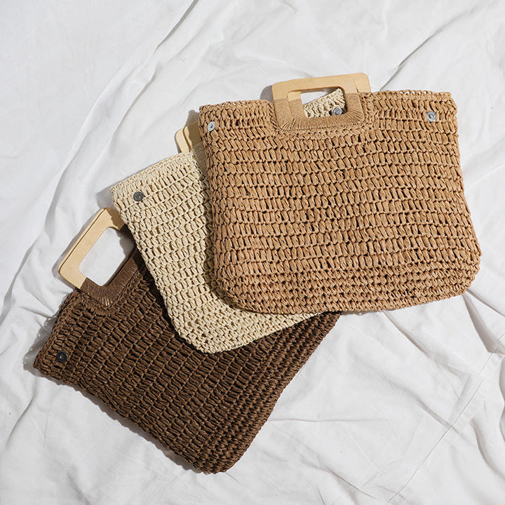 Basket bag with stylish wooden handle Kalsten
