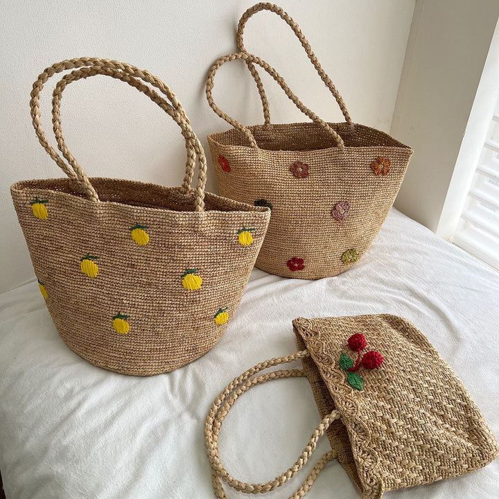 Handmade straw bag with colorful lemon design Kalsten