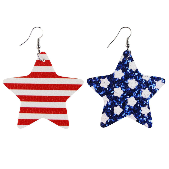 Women's star stripe print faux leather drop earrings with fishhook Kalsten