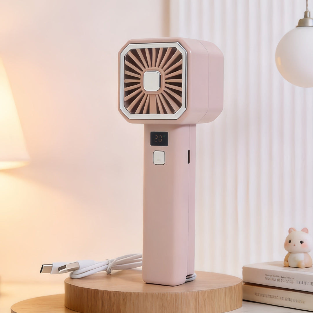 Women's Portable Handheld Fan with LCD Display and USB Charging Function Kalsten