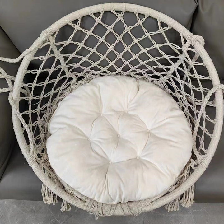 Macrame hanging chair with complete ceiling mounting kit and decorative tassel fringe Kalsten