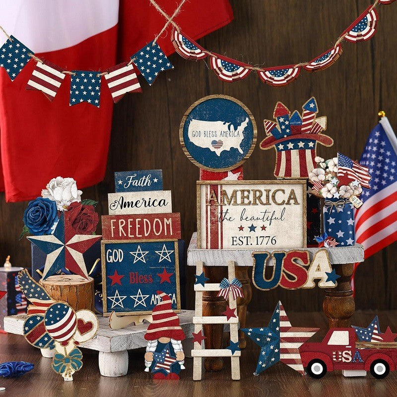 Unisex nan patriotic wood decor set for wall and door with versatile USA motifs Kalsten
