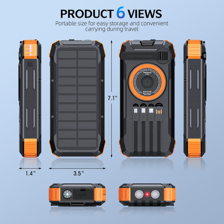 Multifunctional Solar Power Bank with LED Light and Integrated Charging Cable Kalsten