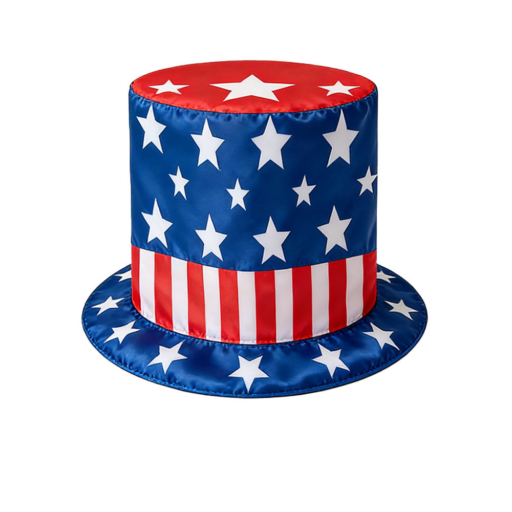 Unisex nan patriotic top hat with stars and stripes pattern made of satin Kalsten