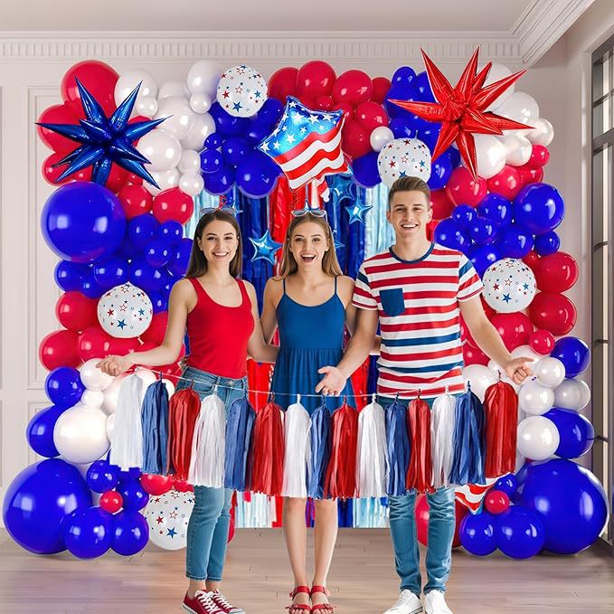 Unisex nano patriotic party decoration set with balloon arch, table decoration and tassel garland Kalsten