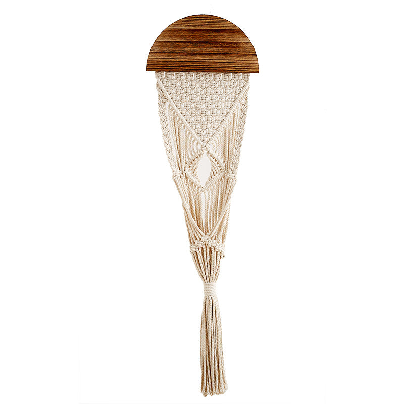 Decorative Macrame Wall Hanging with Wooden Accents Acalora