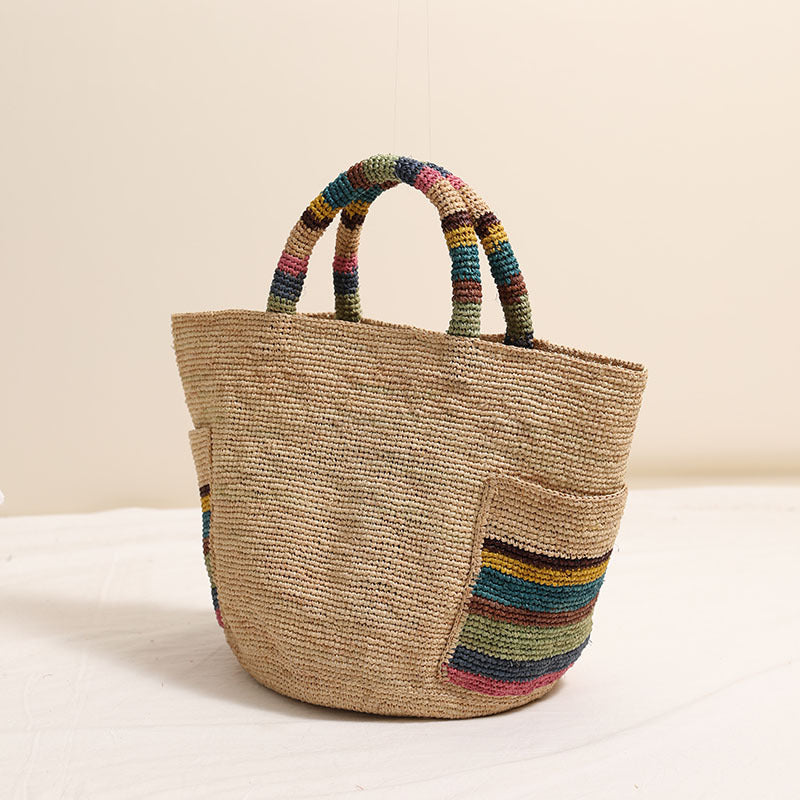 Handcrafted basket bag with colorful stripe accents Kalsten
