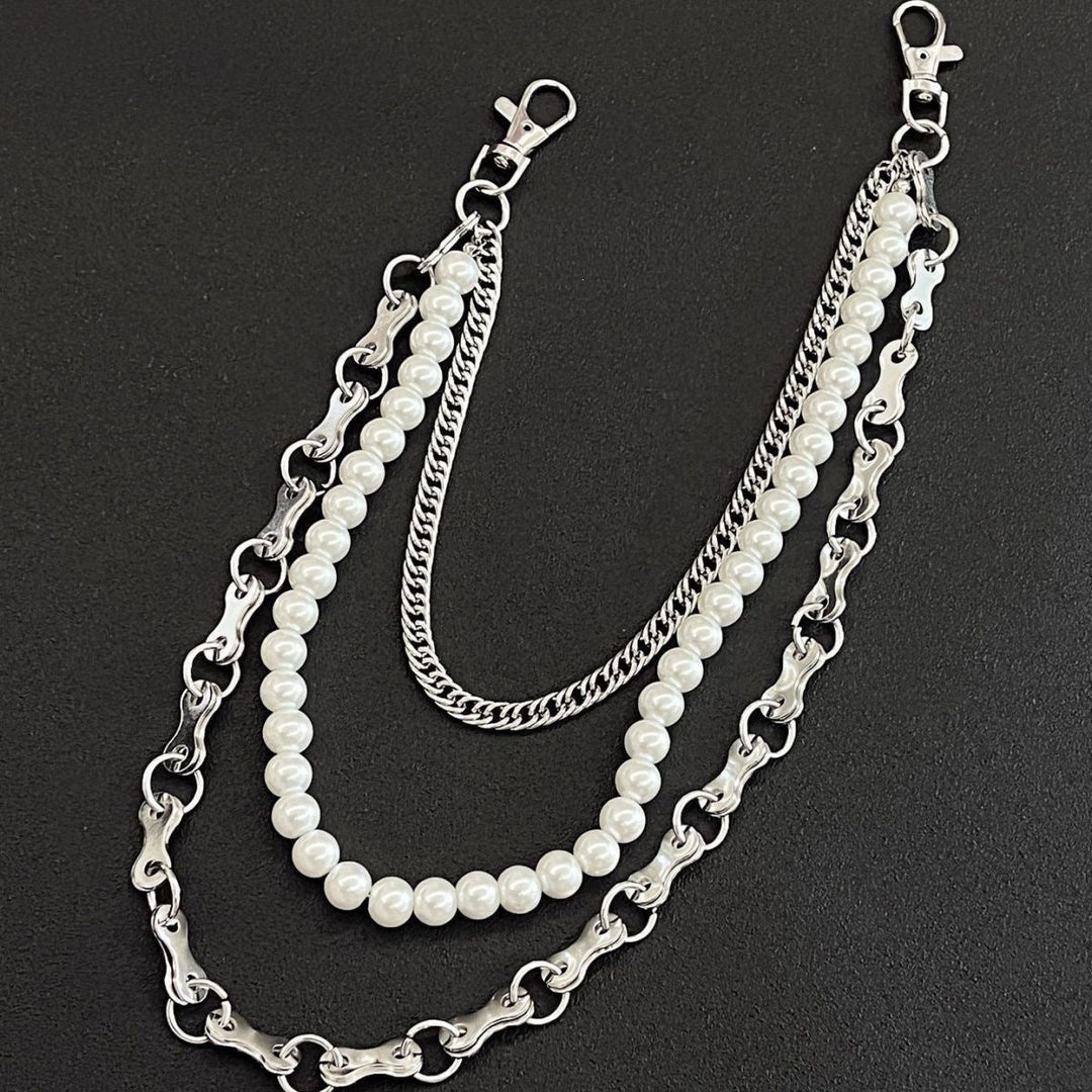 Fashionable chain bracelet with pearls and metal links Kalsten