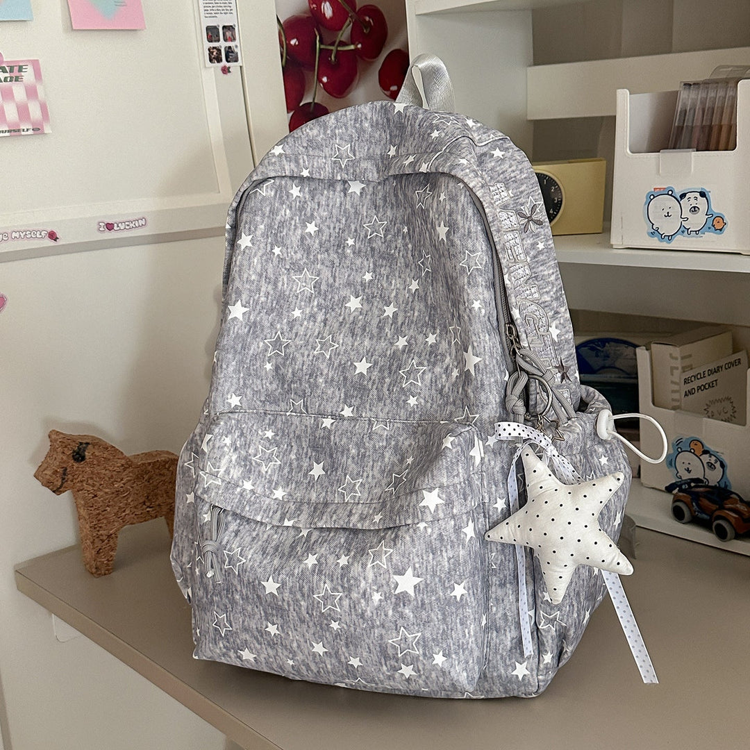 Multi-Pocket Lightweight Star-Patterned School Backpack