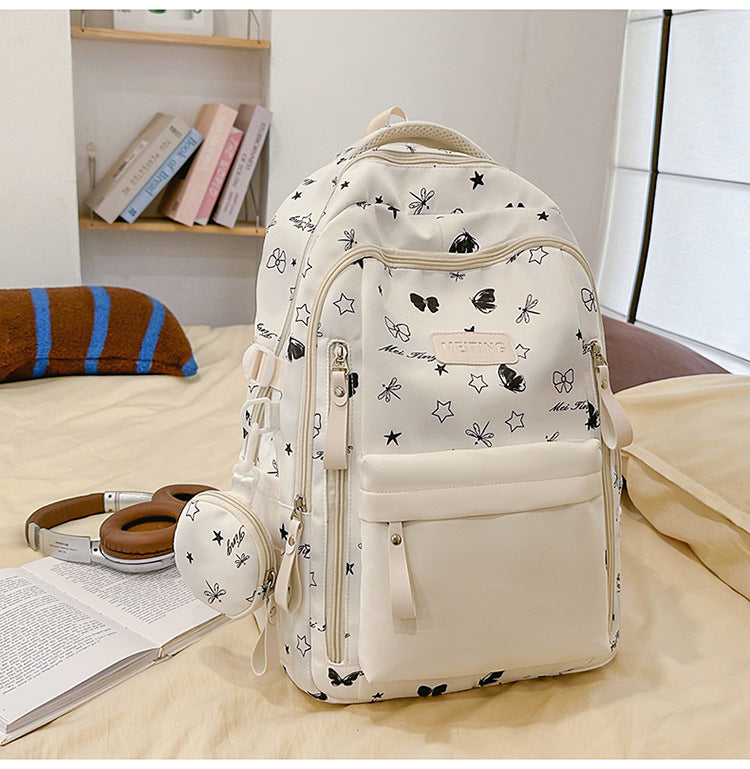 Floral-Print Multi-Pocket School Backpack