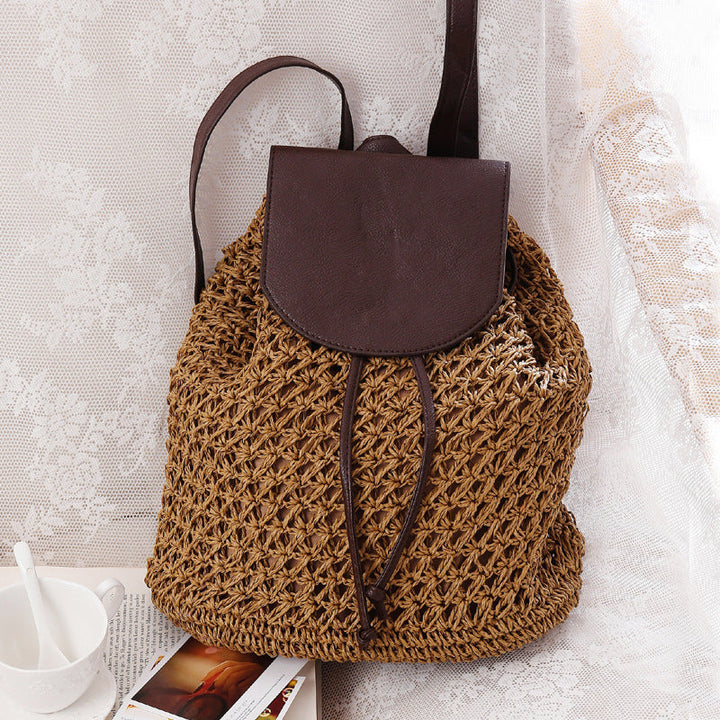 Macramee Backpack Bag with Elegant Leather Lid Kalsten