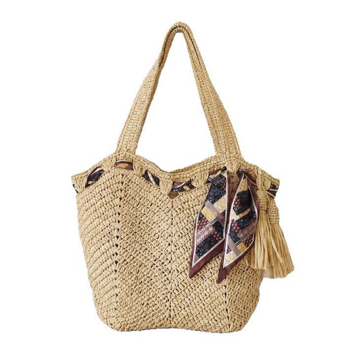 Handmade beach bag with playful pleat and tassels Kalsten