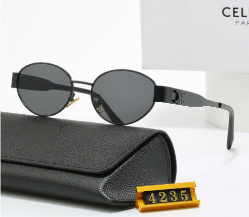 Women elegant oval sunglasses with gold-colored frame Kalsten