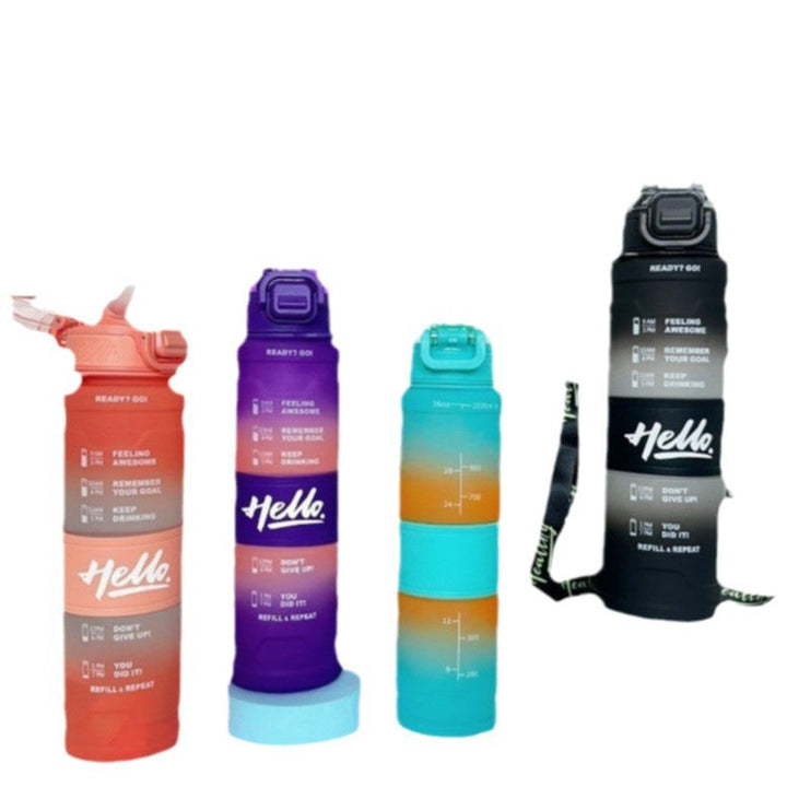 Women's motivation water bottle with time display and shoulder strap Kalsten