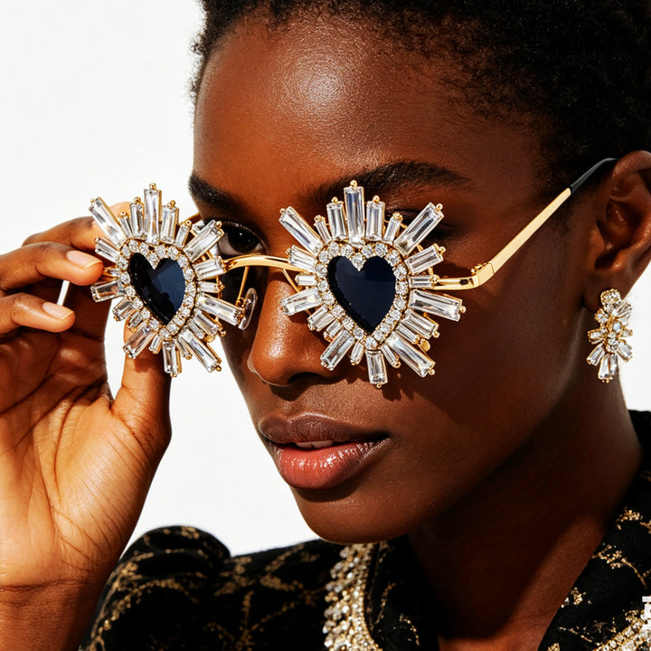 Women Heart-Shaped Sunglasses with Sparkling Crystal Decoration Kalsten