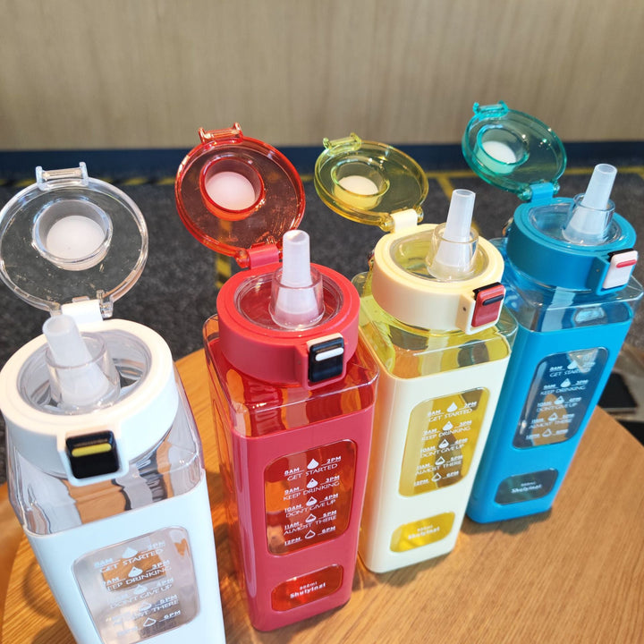Women's water bottle with integrated time markers and straw Kalsten