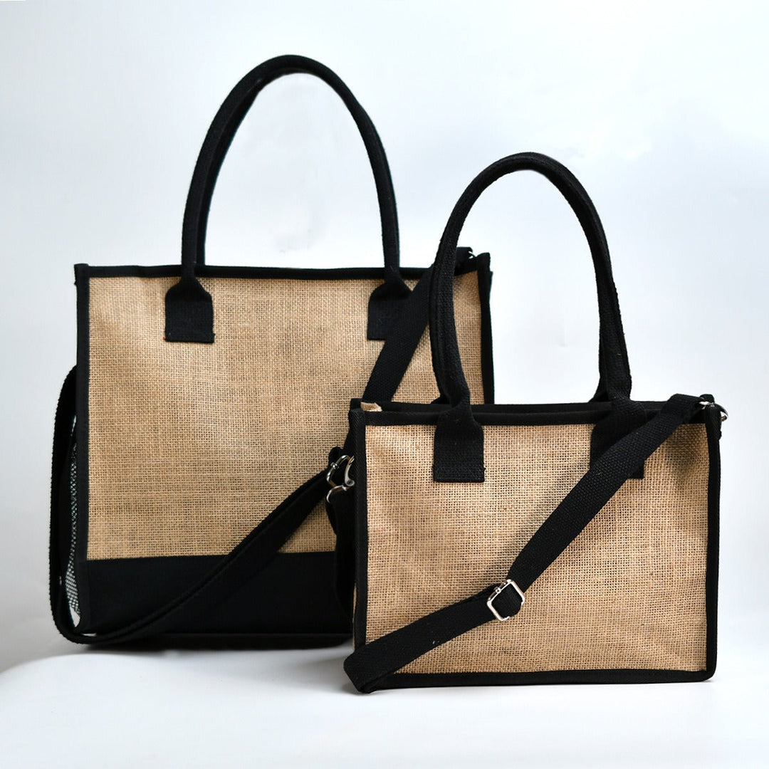 Spacious shopping bag made of sturdy jute with mesh side pockets Kalsten