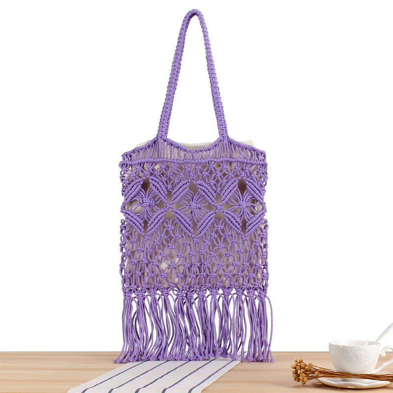 Macrame Tote Bag with Decorative Fringes Kalsten