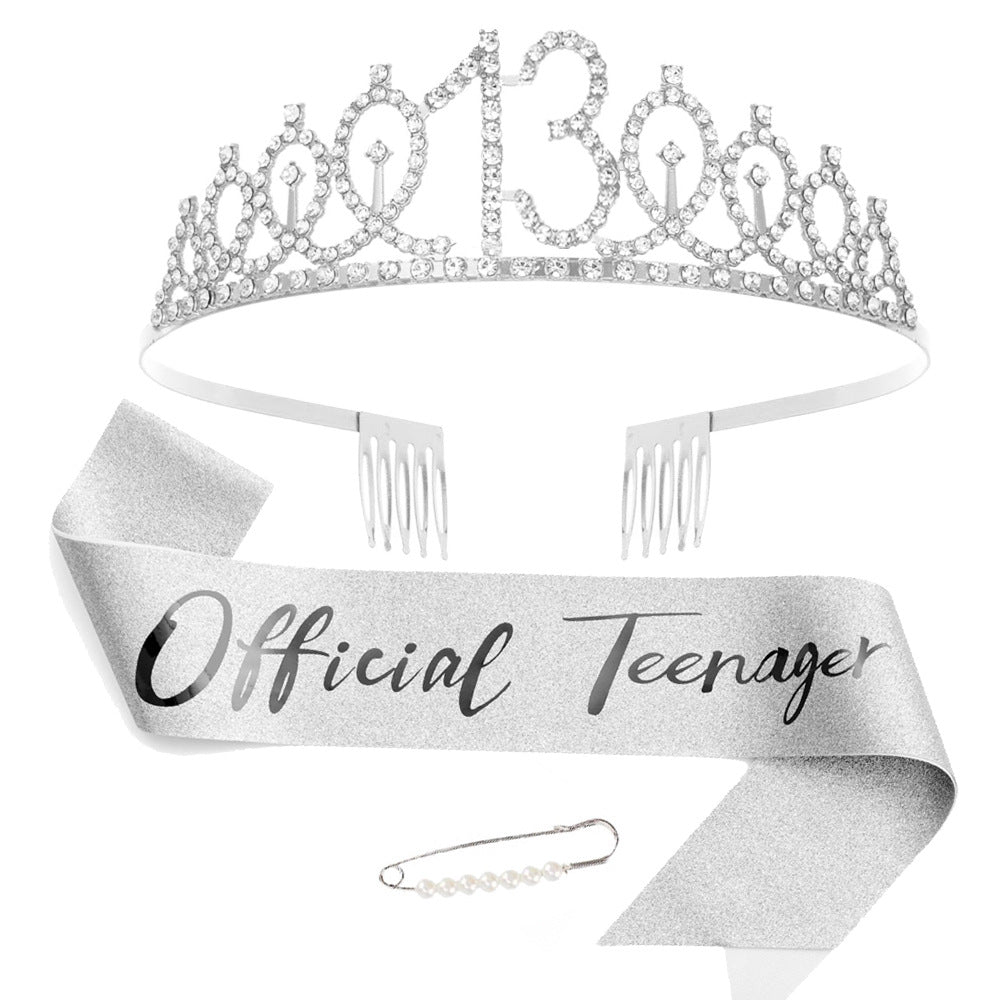 Women Crystal-Embellished Birthday Crown with Personalized Sash Kalsten