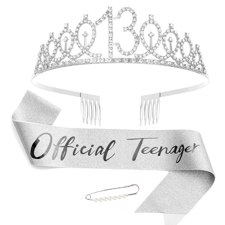 Women Crystal-Embellished Birthday Crown with Personalized Sash Kalsten