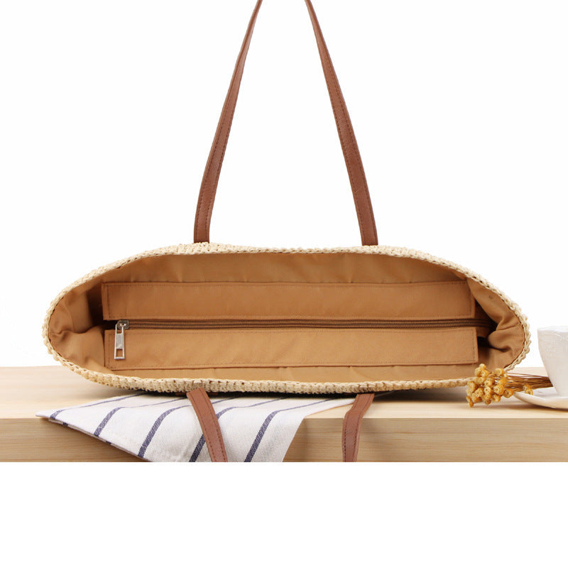 Braided tote bag with modern stripes and leather handles Kalsten
