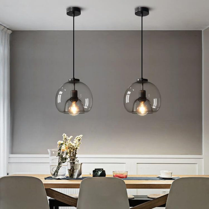 Pendant Light Glass 9.1 in Smoke Gray Adjustable Ceiling Fixture Living Room Bedroom Dining Area Modern Minimalist Hanging Lamp | Kalsten