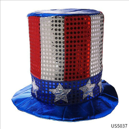 Unisex nan Tall Velvet Patriotic Top Hat with Star Band and Wide Brim Kalsten