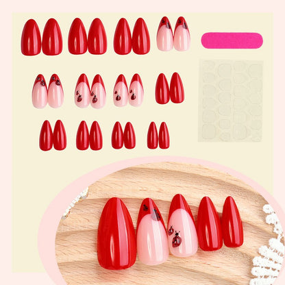 Whimsical Press-On Nail Set with Ladybug and Glossy Finish Acalora