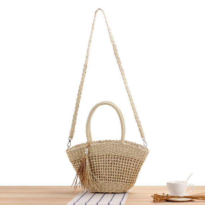 Elegant Bast Shoulder Bag with Tassels and Reinforced Handle Kalsten