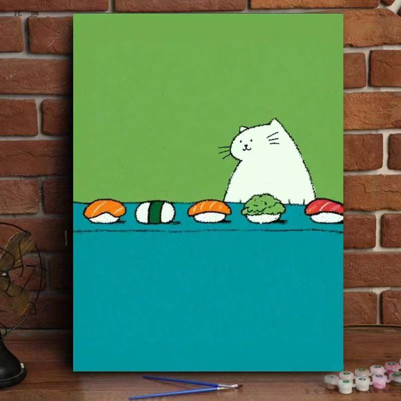 Whimsical Cat Watering Plants Canvas Art Kalsten