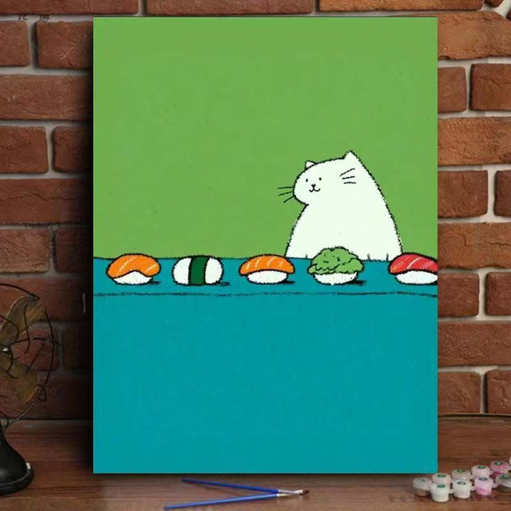 Whimsical Cat Watering Plants Canvas Art Kalsten