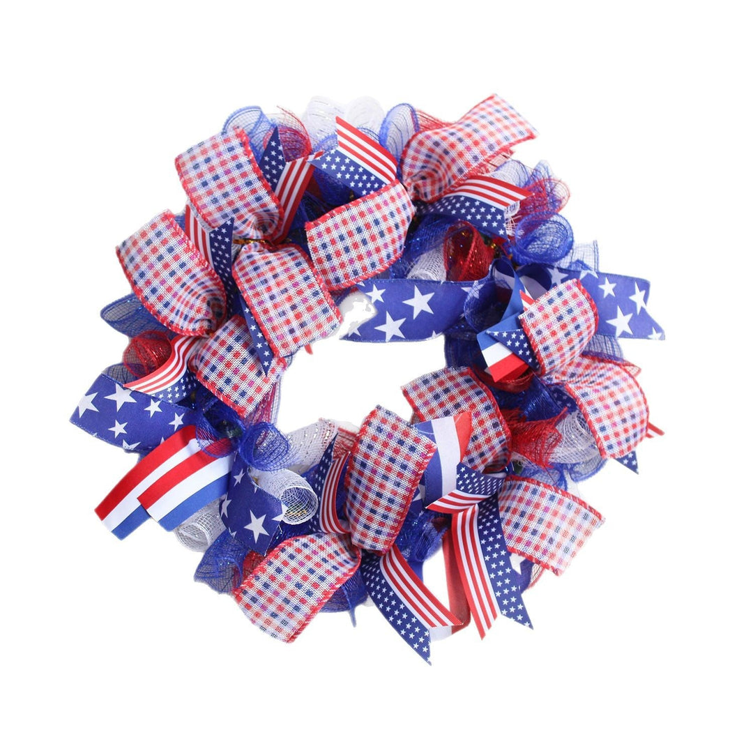 Unisex handmade patriotic door wreath with ribbon, star pattern and decorative net bow Kalsten