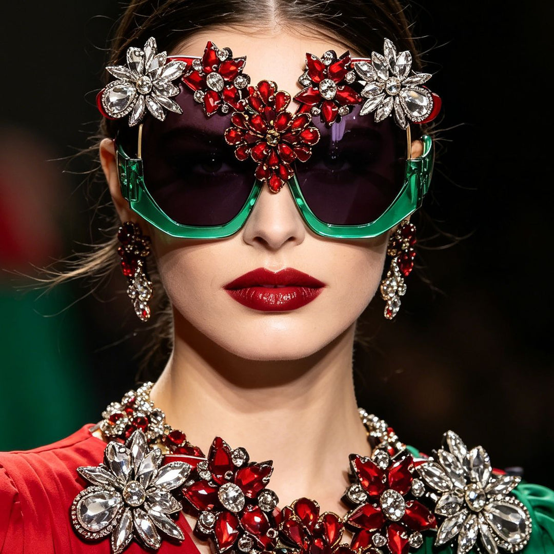 Women Glamorous Sunglasses with Sparkling Crystal Flowers Kalsten