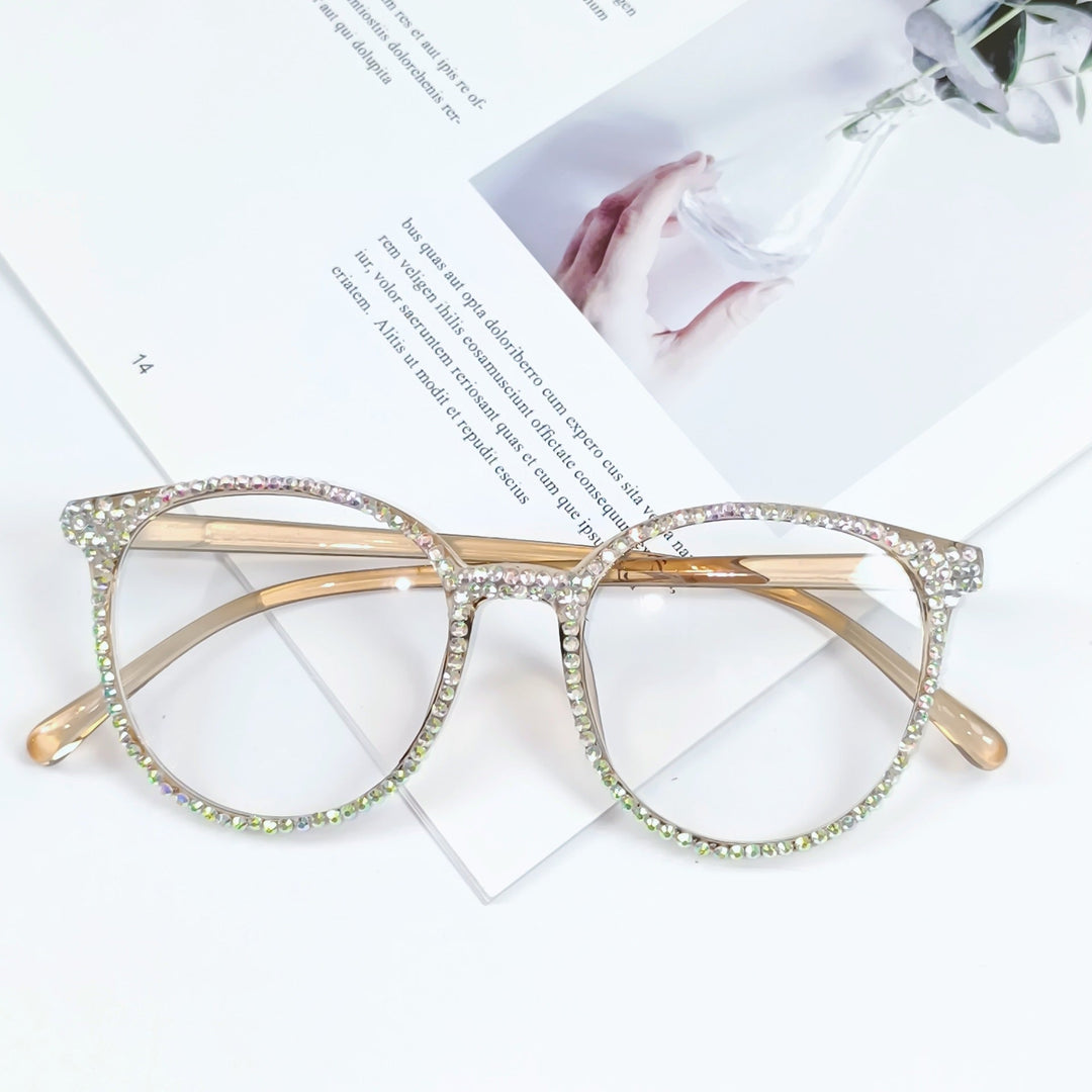 Women Stylish Cat Eye Glasses with Sparkling Rhinestone Trim Kalsten