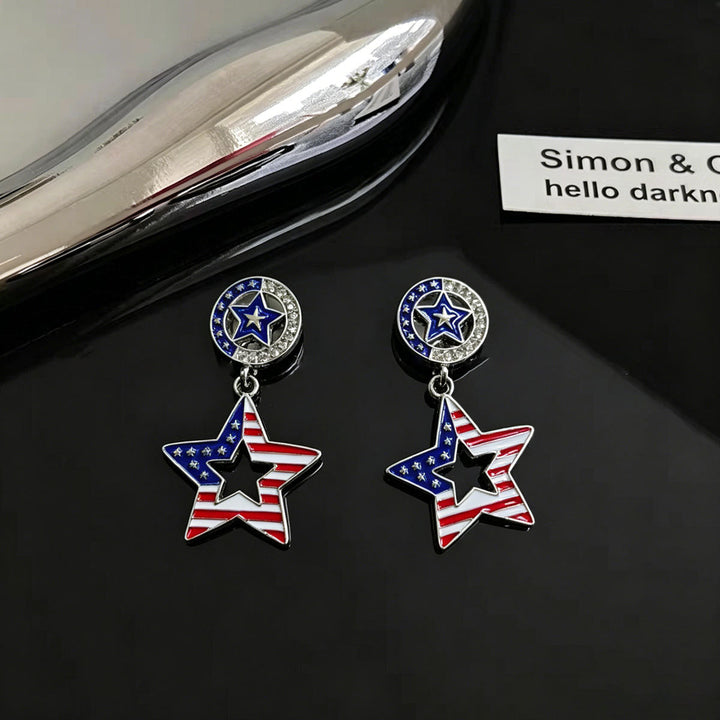 Ladies hanging earrings with star pendant and enamel flag motif Kalsten