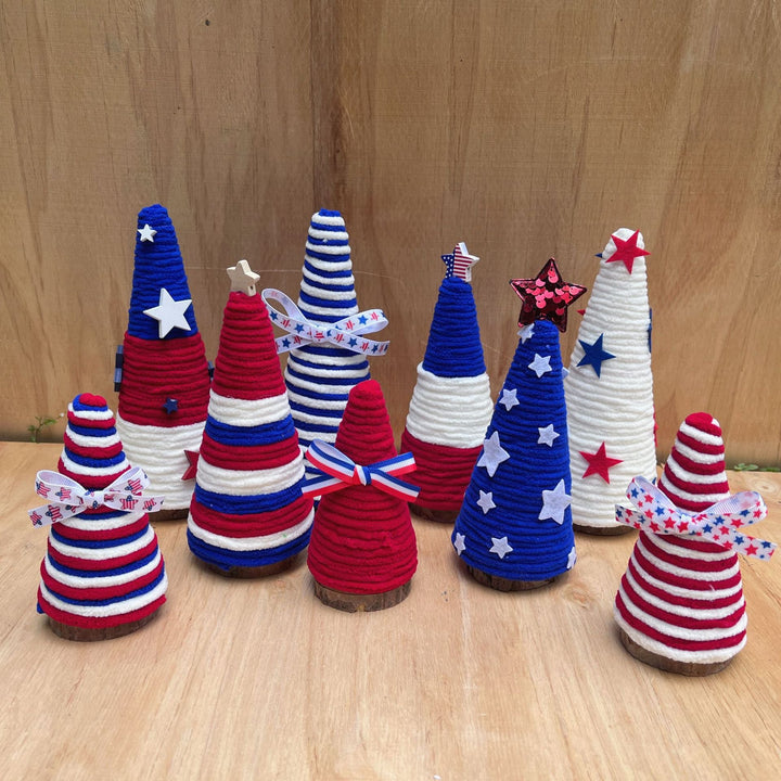 Independence Day patriotic festive tabletop cone centerpiece with felt star accents Kalsten