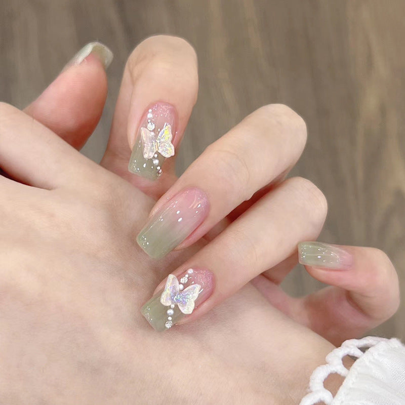 Stylish art false nails with heart design and glitter Kalsten