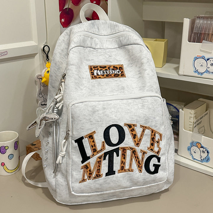 Casual Fashion-Forward Embroidered School Backpack